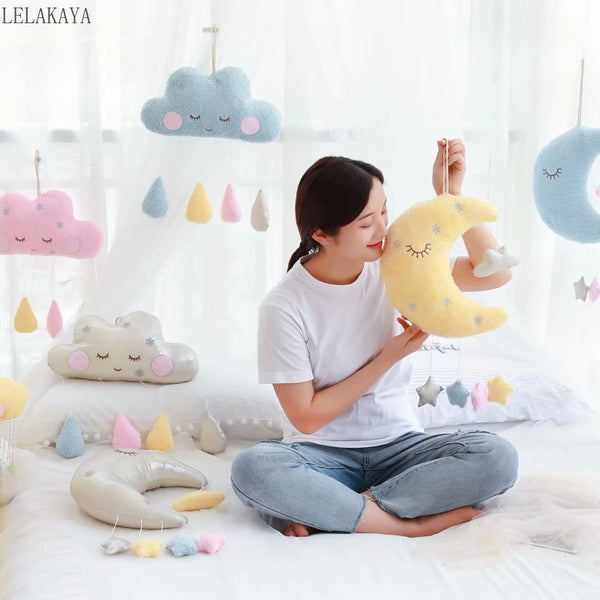 Cute Cloud Moon Rain Drops Plush Toys Wall Hanging – A Whimsy of Weather and Wonder