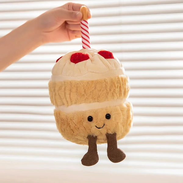 Super Cute Strawberry Cake Plush Toys Stuffed Fruit Ice Cream Snack Plush Birthday Cake Candle Party Decor Gift for Kids Baby