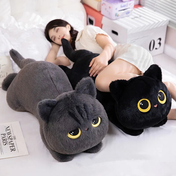 Cute Black Cat Plush Toy – Kawaii Cuddly Pillow Gift