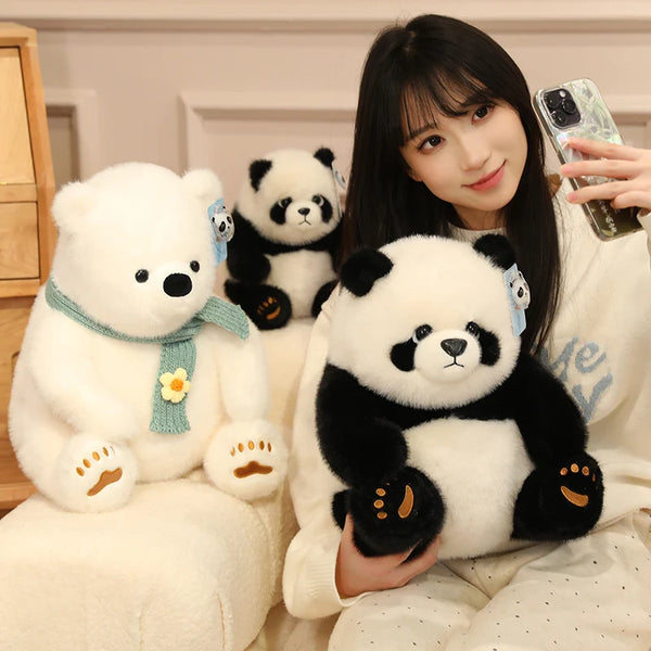 New 25--45cm Lovely Lifelike Animal Polar Bear Wear Scarf Panda Plush Toy Soft Pillow Cute Back Cushion Birthday Home Decor