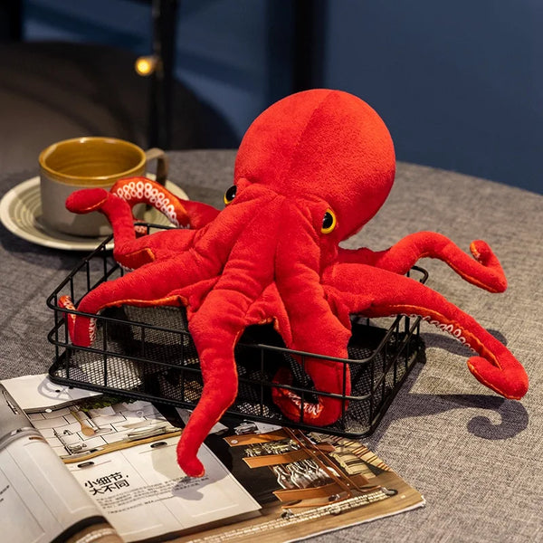 Red Simulation Octopus Plush Toy – Marine-Inspired Soft Doll Pillow for Kids & Décor