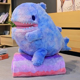 Colorful Dinosaur Plush Toy with Flannel Blanket Fuzzy Giant Dino Rainbow Colors