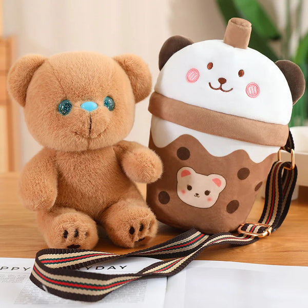 Creative Bichon Dog Toy in A Boba Cup Bag Teacup Bear Bunny Crossbody Bags