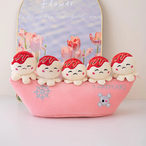 Kawaii Takoyaki Plush Toy Cute Little Octopus Plushies Pirate Ship Soft Doll