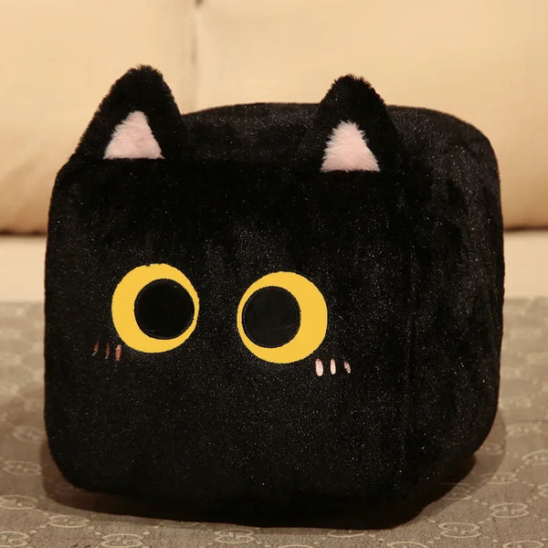 20CM Square Cat Plush Pillow Cute Big Eyes Black Kitten Stuffed Soft Cushion Sofa Bedroom Decoration Gifts