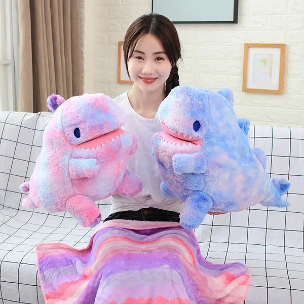 Colorful Dinosaur Plush Toy with Flannel Blanket Fuzzy Giant Dino Rainbow Colors
