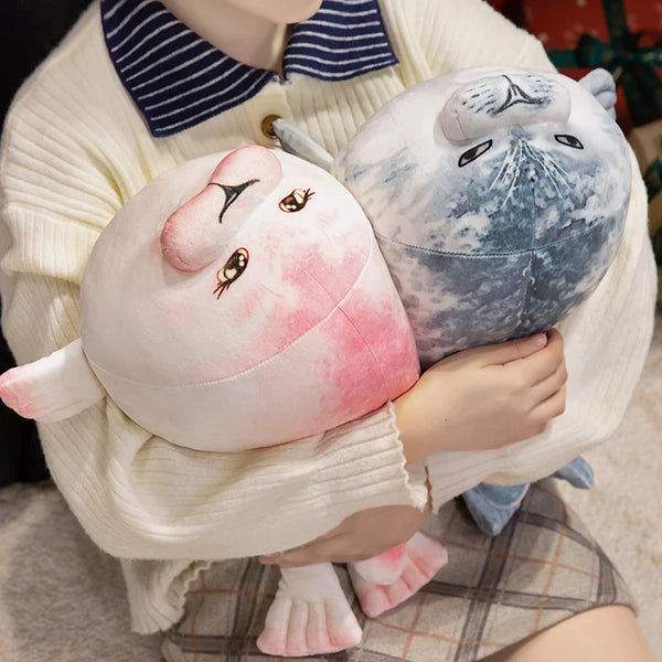 Cute Real Life Blue Pink Couple Sea Lion Plush A Pair of Cuddly Ocean Friends