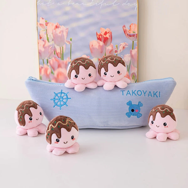 Kawaii Takoyaki Plush Toy Cute Little Octopus Plushies Pirate Ship Soft Doll