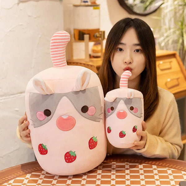 Cute Stuffed Boba Tea Cup Plush with Dog Cat Rabbit Face Bubble Milk Tea Plush Kawaii Cartoon Pillow Hug Gift for Kids Lover | Kawaii Snuggle
