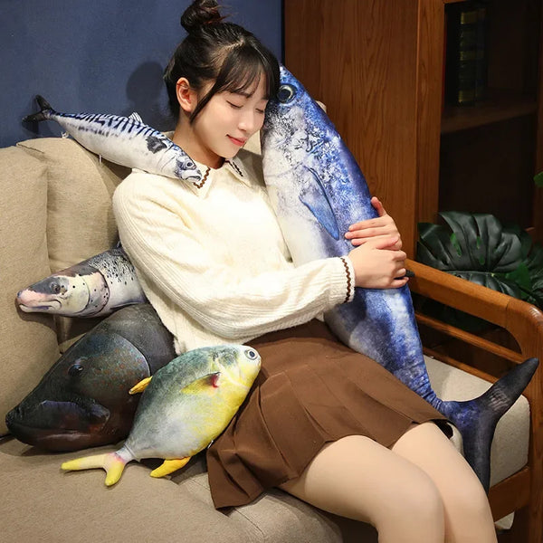 3D Simulation Fish Plush Trout Toys Stuffed Tuna Salmon Autumn Saury Grouper Plush Pillow Creative Sofa Pillow Cushion Gift Kids Toy
