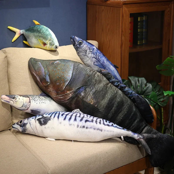 3D Simulation Fish Plush Trout Toys Stuffed Tuna Salmon Autumn Saury Grouper Plush Pillow Creative Sofa Pillow Cushion Gift Kids Toy
