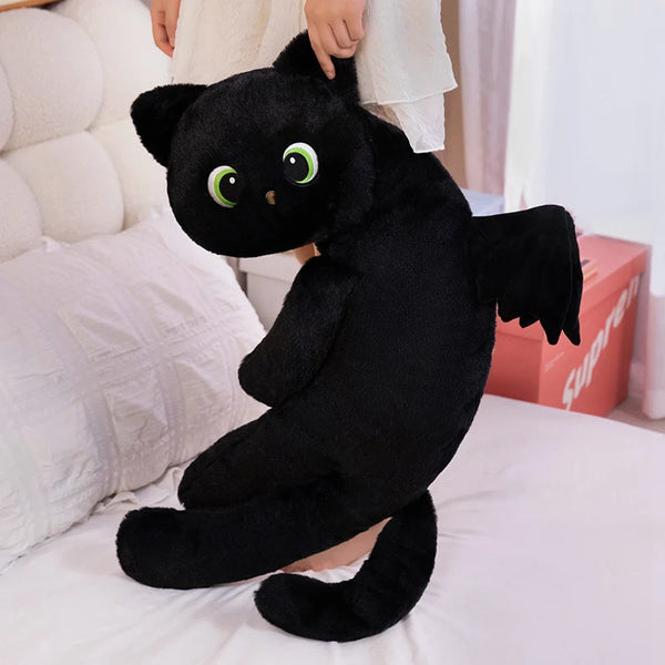 Cute Black Cat Soft Pillow Big Eyes With Wings Kitten Stuffed Doll Halloween Decoration
