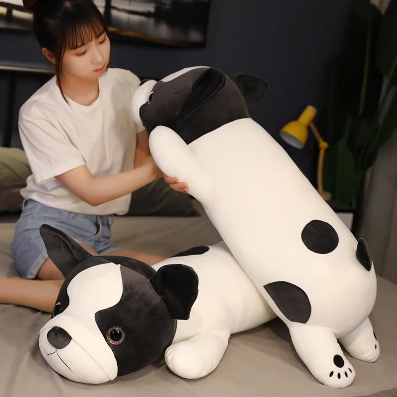 Squishy Black Bulldog Dog Toy Soft Lying Plush Cute Doggy Sleeping Friend Animal