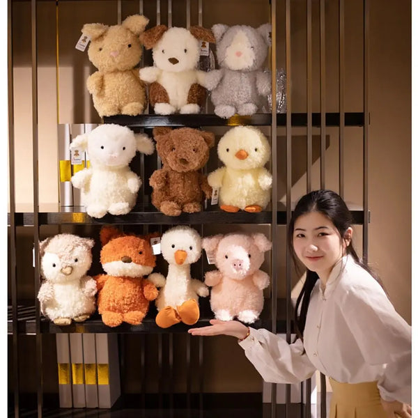 Kawaii Fox Owl Pig Lamb Chick Duck Furry Plush Toys Cute Soft Birthday Gifts