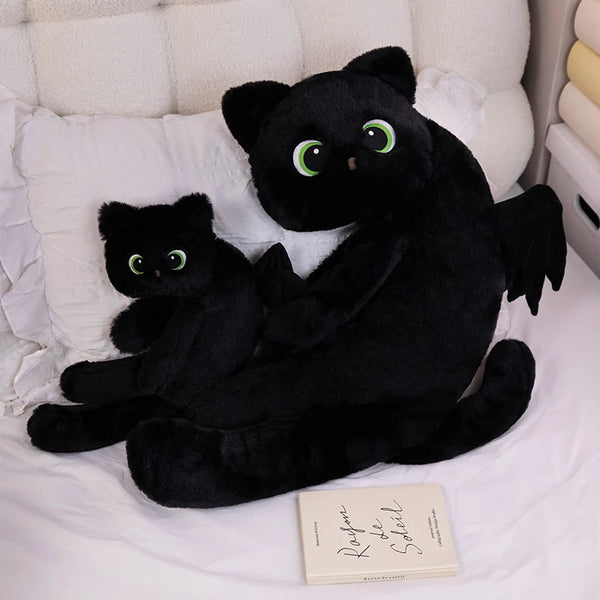 Cute Black Cat Soft Pillow Big Eyes With Wings Kitten Stuffed Doll Halloween Decoration