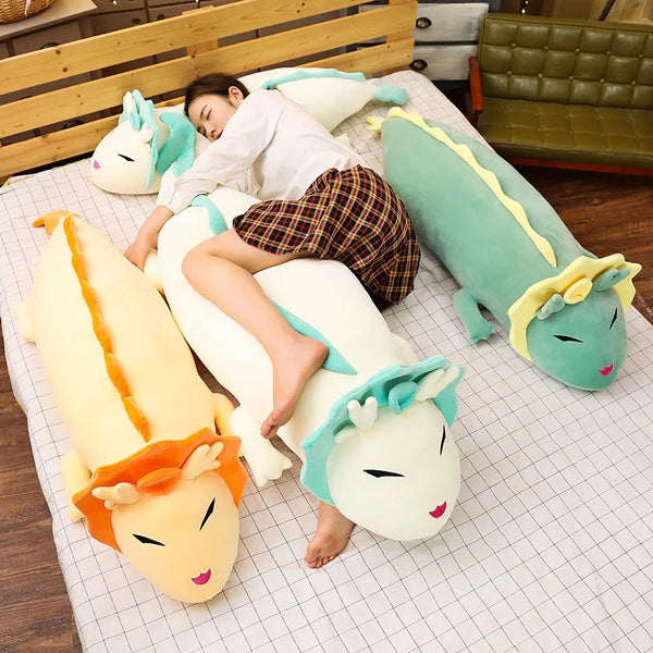 Cute Long Dragon Plush Toy Soft Cartoon Animal Three Colors Dinosaur Stuffed Doll