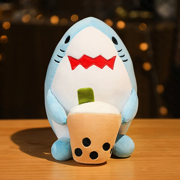 Cute Boba Animal Plush Toy Stuffed Bear Cat Shark Cosplay Boba Milk Tea Soft Doll Kids Toys Birthday Christmas Gift for Child