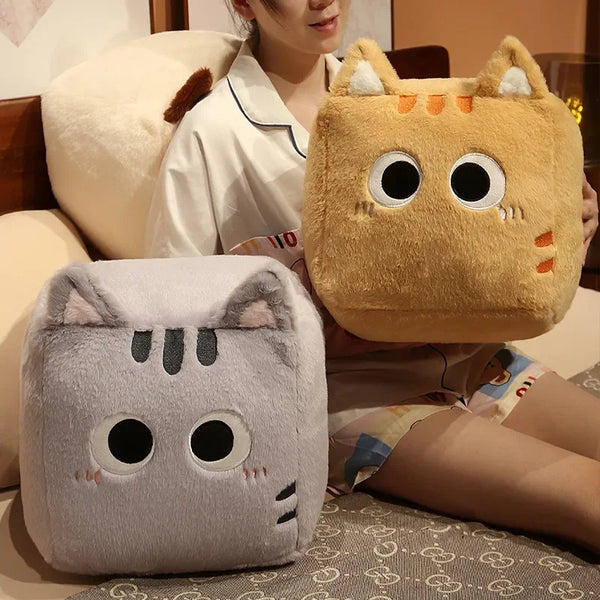 20CM Square Cat Plush Pillow Cute Big Eyes Black Kitten Stuffed Soft Cushion Sofa Bedroom Decoration Gifts
