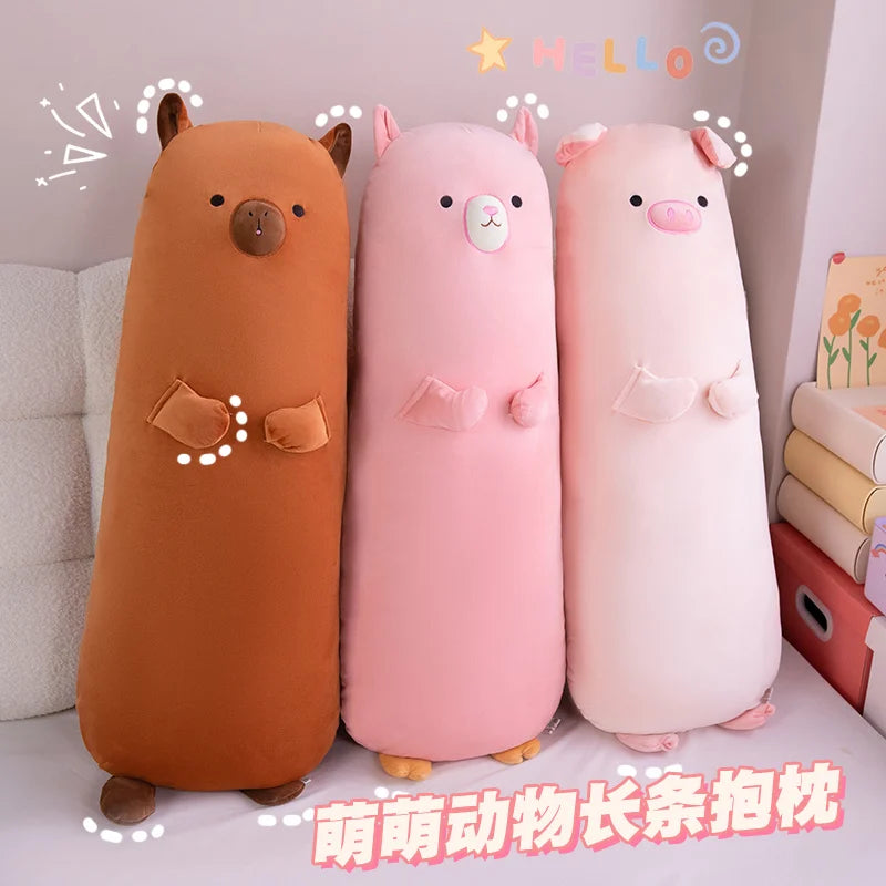 Long Cartoon Animal Plush Pillow Stuffed Brown Capybara Pink Pig Lamb Sheep Sleeping