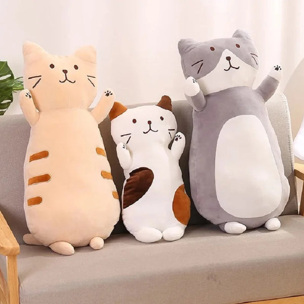 long body fat cat sweet kitten gray brown lovely cartoon animal cute plush toy