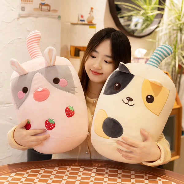 Cute Stuffed Boba Tea Cup Plush with Dog Cat Rabbit Face Bubble Milk Tea Plush Kawaii Cartoon Pillow Hug Gift for Kids Lover | Kawaii Snuggle