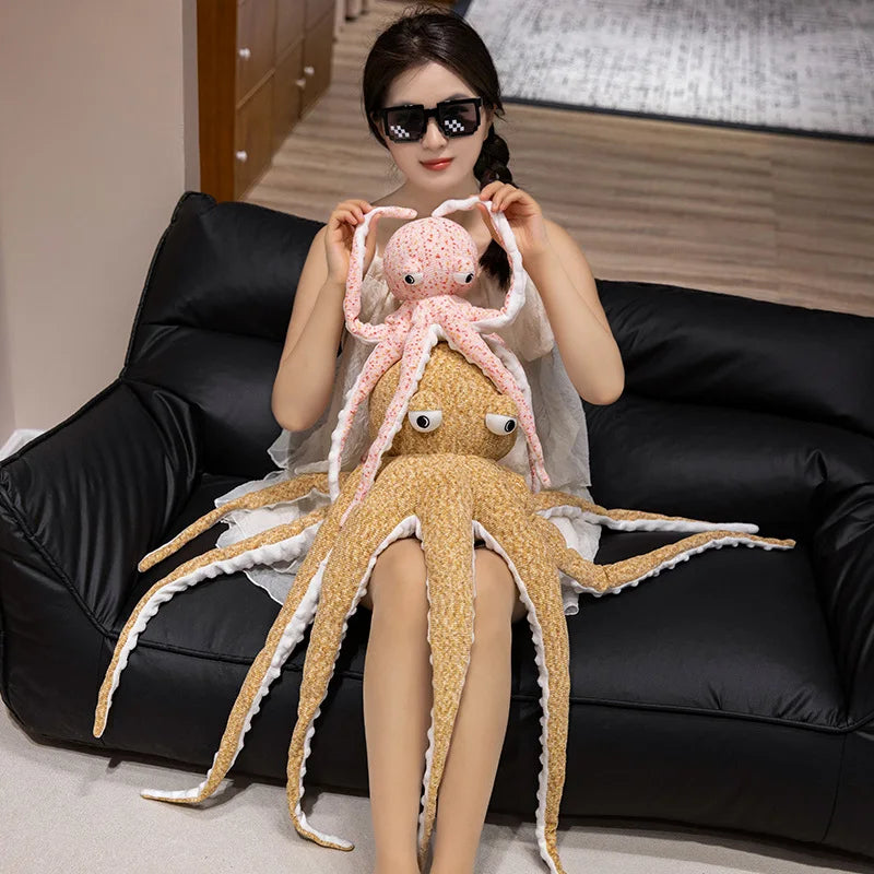 Giant Long-Leg Octopus Plush Toy – Super Soft Sea Animal Pillow in Pink or Yellow