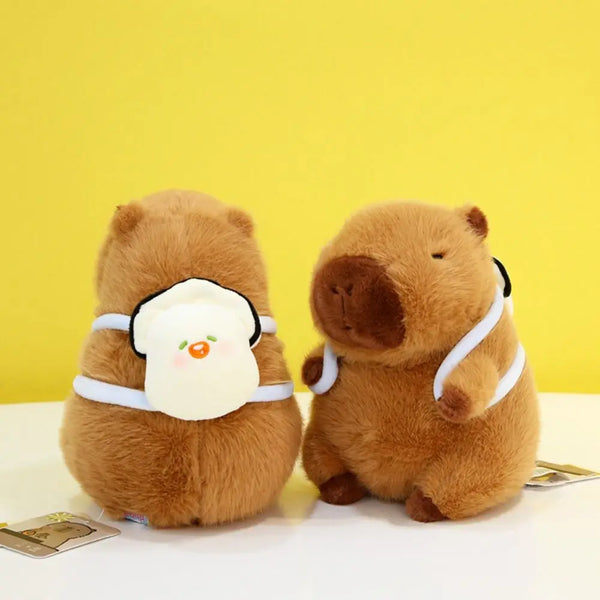 Com mochila capivara brinquedo de pelúcia simulação verão capibara anime brinquedo fofo macio dos desenhos animados capivara boneca de pelúcia decoração para casa