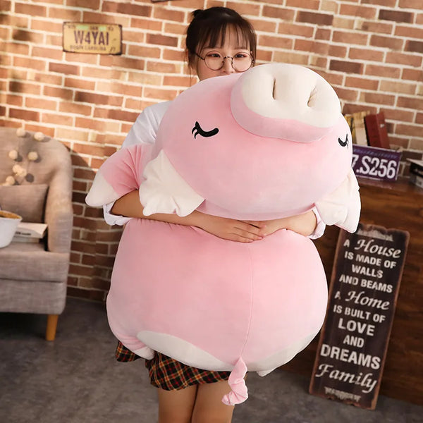 Fat Pig Stuffed Doll Lying Plush Piggy Toy White/Pink Animals