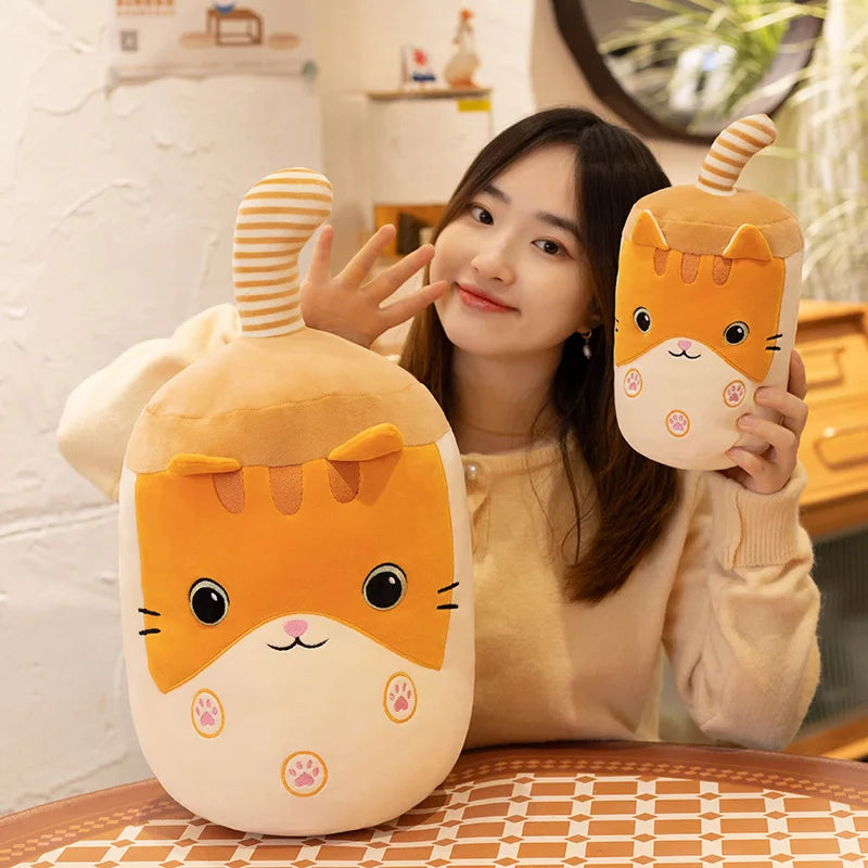 Cute Stuffed Boba Tea Cup Plush with Dog Cat Rabbit Face Bubble Milk Tea Plush Kawaii Cartoon Pillow Hug Gift for Kids Lover | Kawaii Snuggle