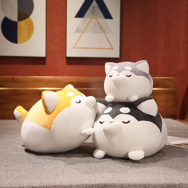 Lovely Lying Fat Shiba Inu Dog Plush Pillow Stuffed Soft Toys Cute Animal Husky Dog