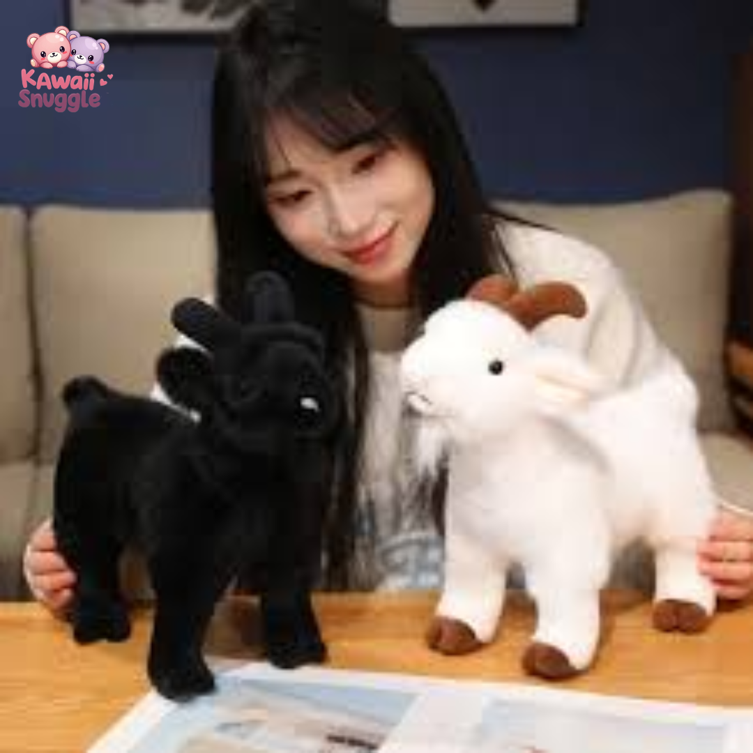 Real Life White Black Goat Soft Toy – A Cuddly Farmyard Friend Kawaii Snuggle