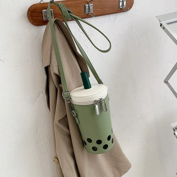 Cute Cartoon Milk Tea Women Crossbody Bags High Quality Pu Bucket