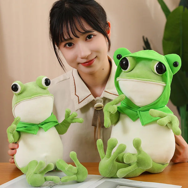 Kawaii Cloak Frog Plush Toy Soft Stuffed Animal Big Eyes Frog Doll Lovely Baby Hug