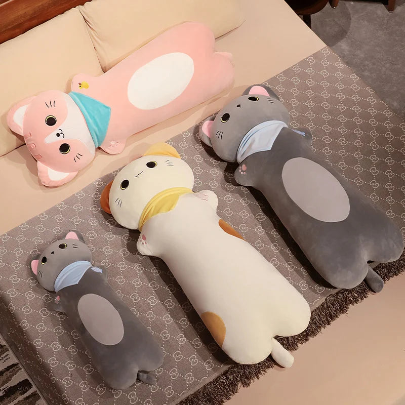 Cat Long Pillow Stuffed Soft Cartoon Animal Bolster Plushie Sleeping Leg Support