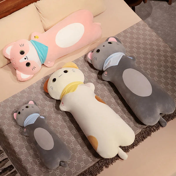 Cat Long Pillow Stuffed Soft Cartoon Animal Bolster Plushie Sleeping Leg Support