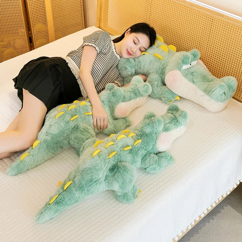 Bonito macio verde gigante crocodilo brinquedo de pelúcia fofo completo animal de pelúcia travesseiro boneca selva jacaré sofá almofada presentes aniversário