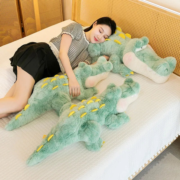Bonito macio verde gigante crocodilo brinquedo de pelúcia fofo completo animal de pelúcia travesseiro boneca selva jacaré sofá almofada presentes aniversário