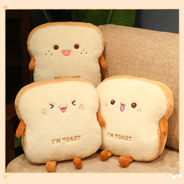 Plush Toast Pillow Cute Bread Stuffed Simulation Food Plushie Soft Warm Hand Pillow