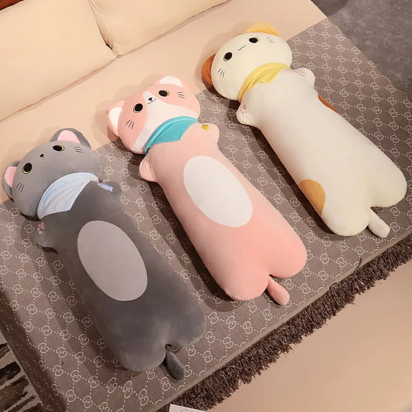 Cat Long Pillow Stuffed Soft Cartoon Animal Bolster Plushie Sleeping Leg Support