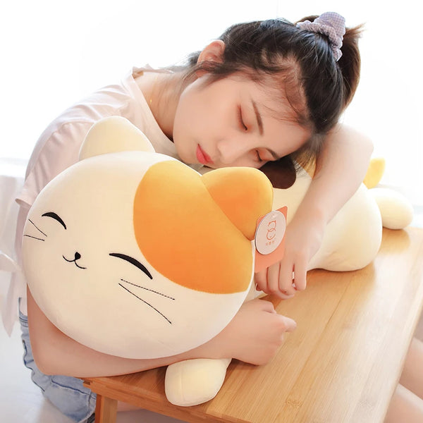 New Huggable Kawaii Cat Plush Pillow – Soft Cartoon Cushion & Stuffed Toy Gift for Girls