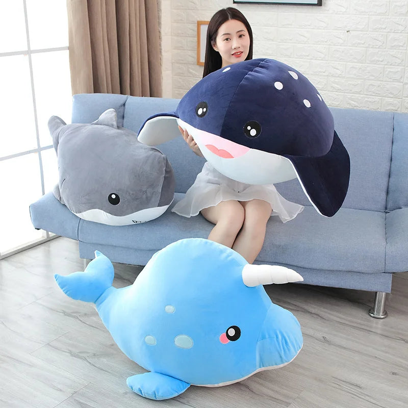 Giant Funny Whale Shark Plush Toy Cuddly Pillow & Gift for Kids and Adults