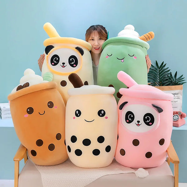 Fruit Bubble Tea Cup Plush Toys Real Life Boba Food With Suction Pillow