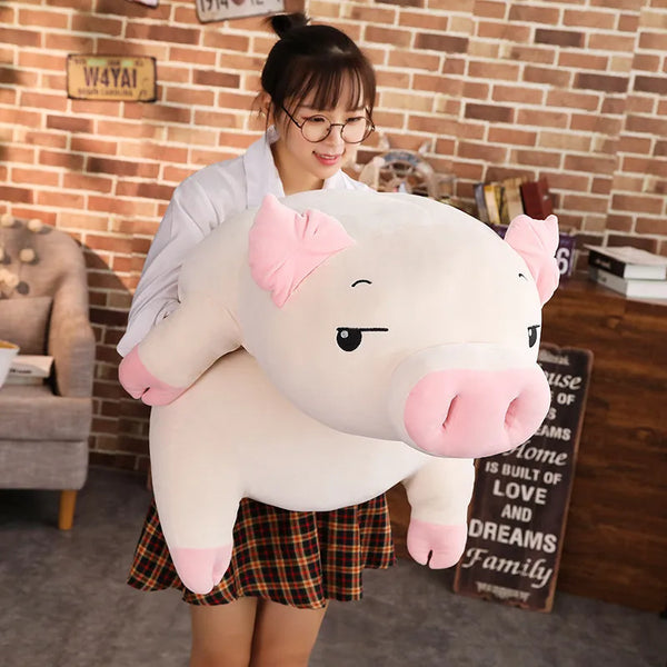 Fat Pig Stuffed Doll Lying Plush Piggy Toy White/Pink Animals