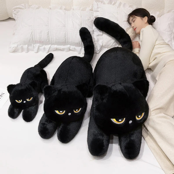 Black Cat Plush Pillow Soft Stuffed Lying Cat Cushion Cute Sleeping Cat Design Lovely Birthday Gift Idea for Cat Lovers