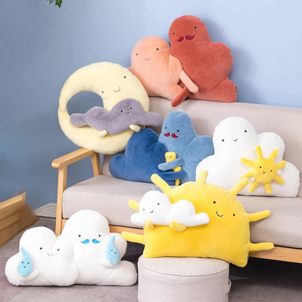 Cartoon Sun Moon Raindrop Throw Pillows Cushion – A Cloud Family Full of Cuteness and Comfort