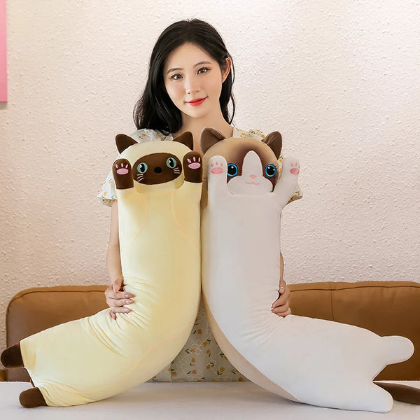 Ultra Soft Cat Plush Long Pillow Down Cotton Stuffed Cartoon Kitten Cats Doll Plushie