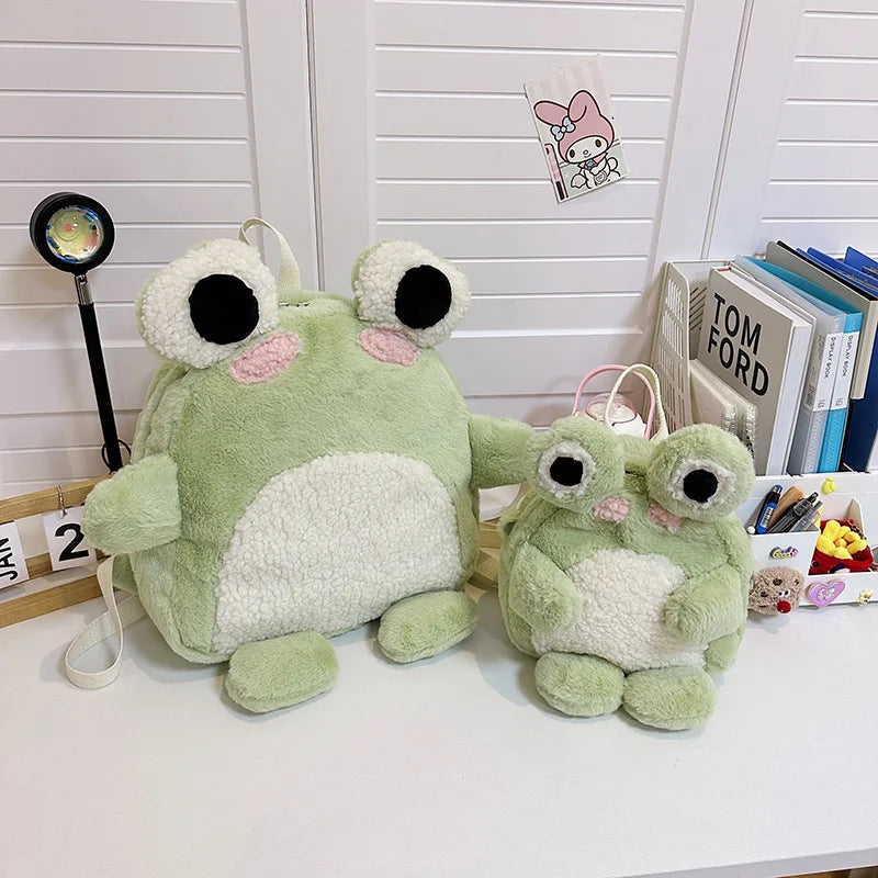 Cute plush frog backpack funny cartoon school bag small shoulder bag