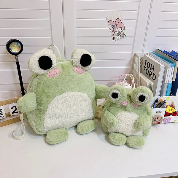 Cute plush frog backpack funny cartoon school bag small shoulder bag