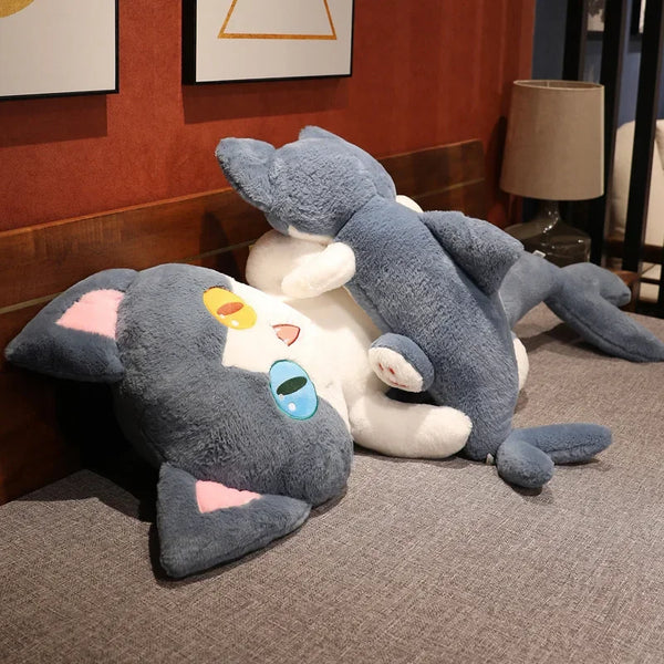 Kawaii Transform Blue Shark Cat Plush Toy – 50-85cm Soft Pillow Gift