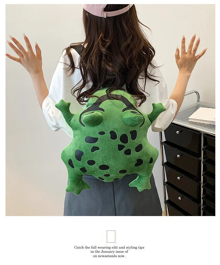 Women Funny Frog backpack net red plush frog bag ins girl cute schoolbag